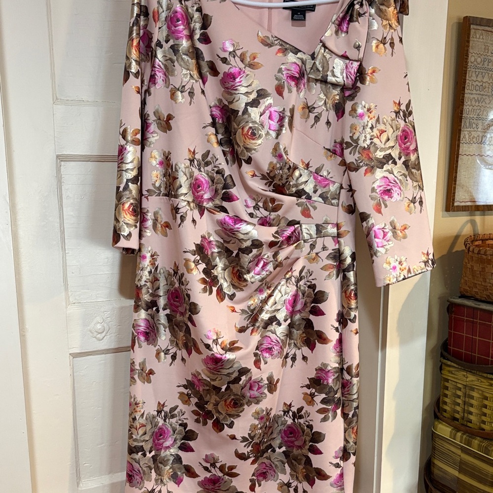 Jessica Howard Floral Long Sleeve Dress in Pink and Brown